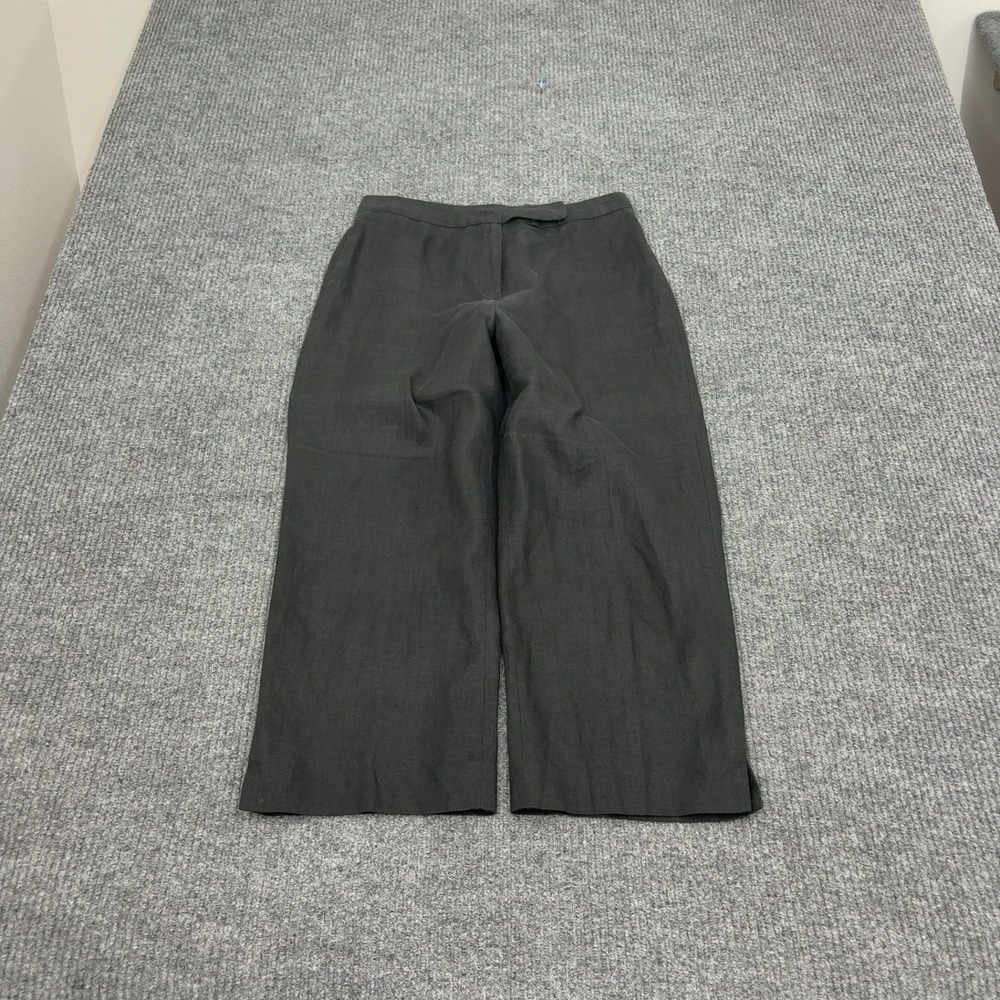 Whistles Pants Women 6 Black Linen Wide Leg Cropped Trousers Minimalist Summer